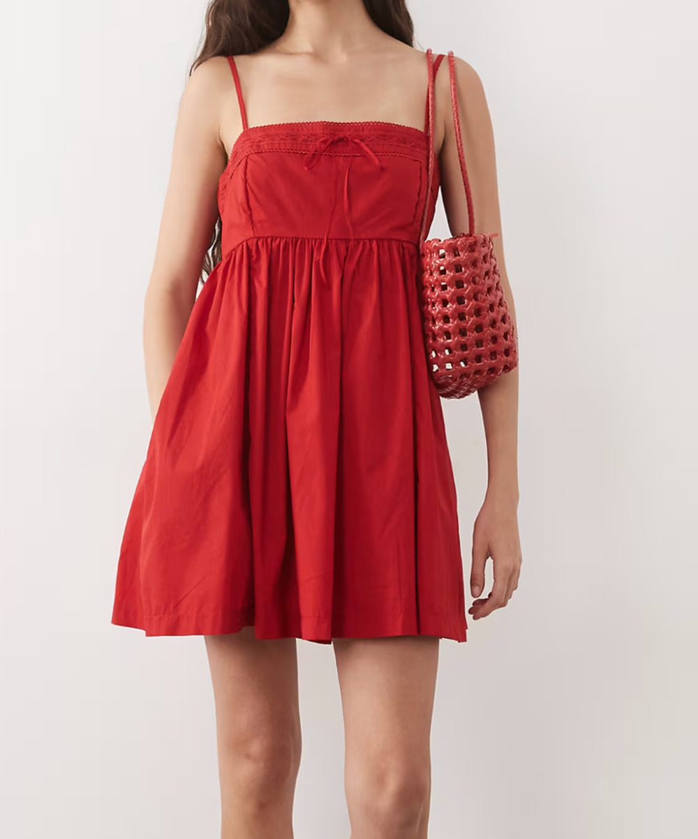 Abercrombie & Fitch Emerson Red Strappy Square Neck Babydoll Mini Dress S Skort